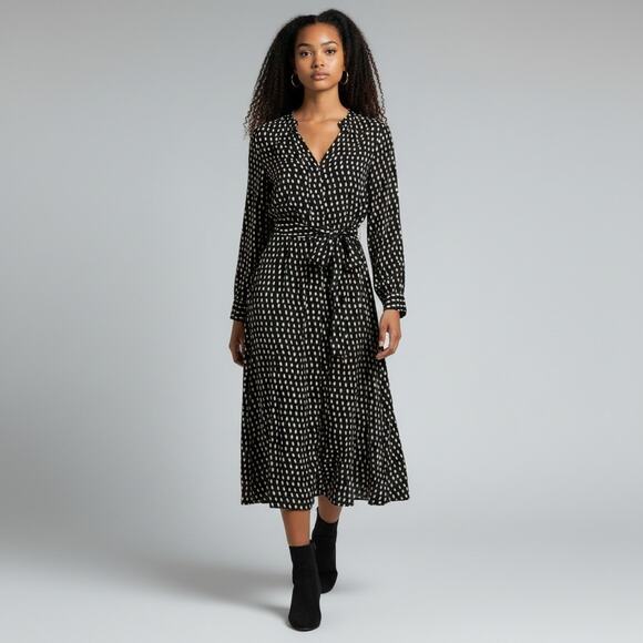Madewell Dresses & Skirts - Madewell Black White Lightweight Figure Flattering Polka Dot Belted Midi Dress S